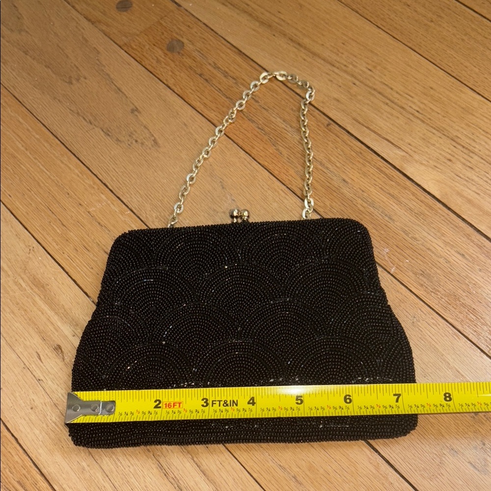 Vintage Japan Black Beaded Evening Bag Kiss Lock Purse